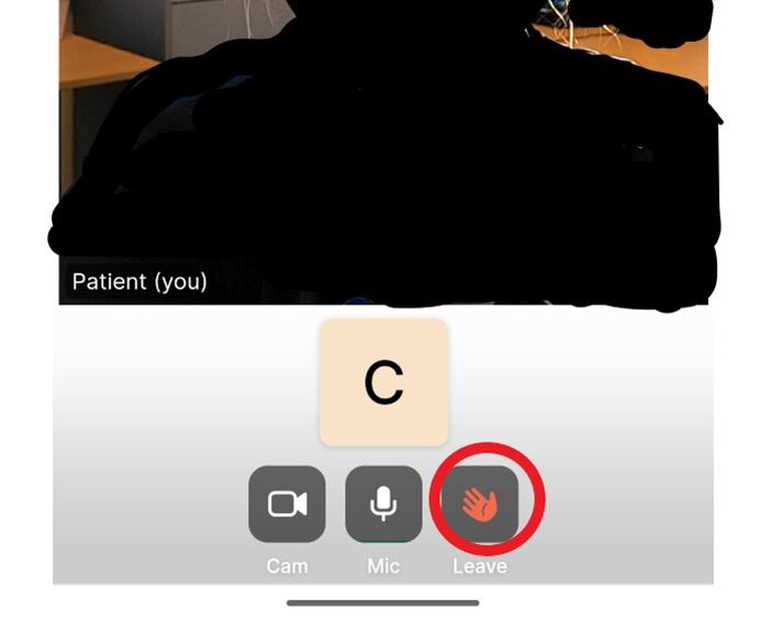 Screen shot of video consultation how to end call